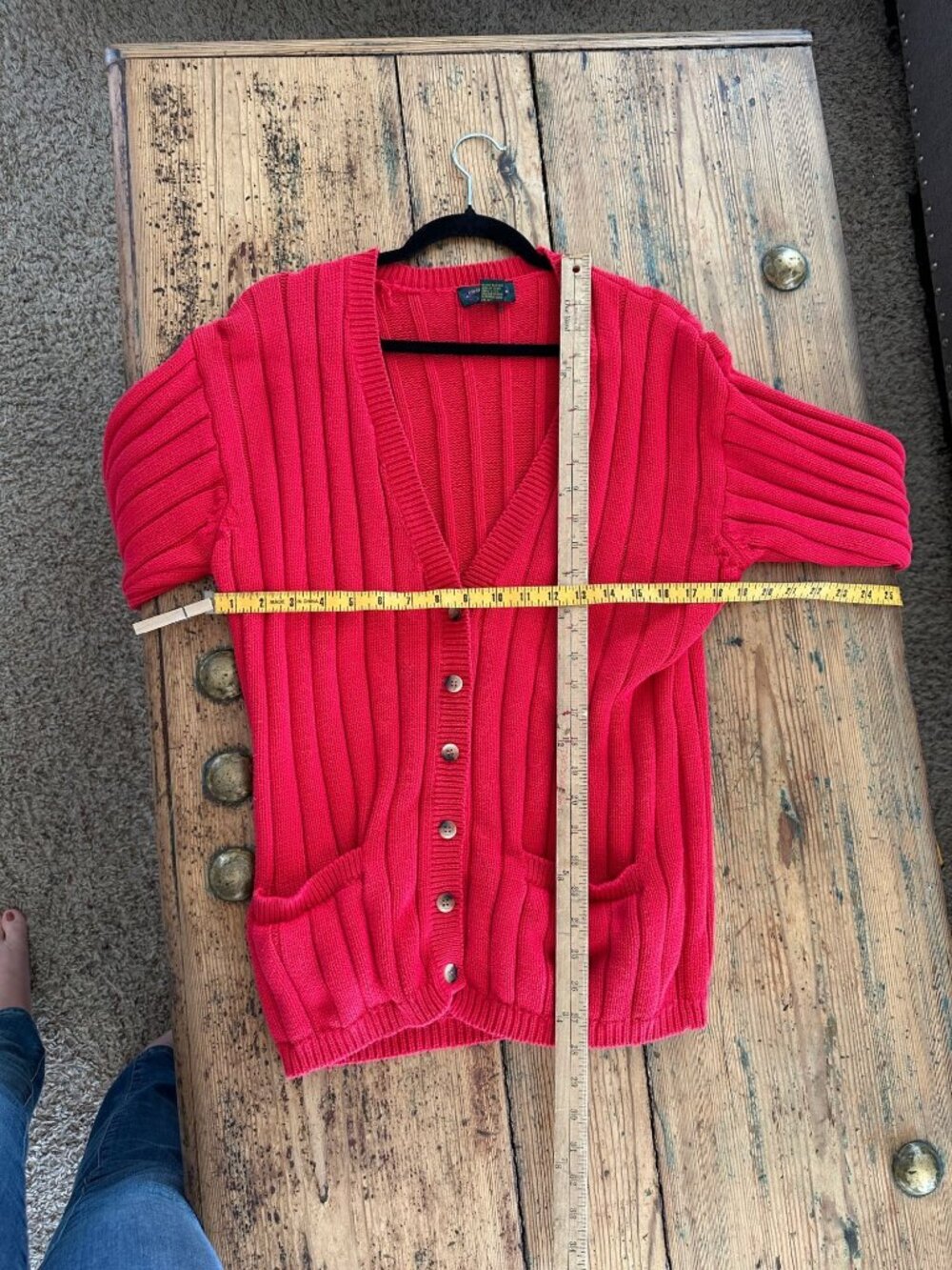 Charter Club Womens Red Cardigan Ribbed Knit Cotton Button Front Small Vintage - Picture 6 of 6